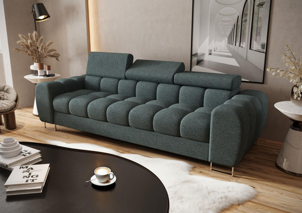 SOFA 3-sitzer Bastien In Stoff Aragon - Blau, Holzwerkstoff/Textil (265/95/97cm) - Fun Möbel