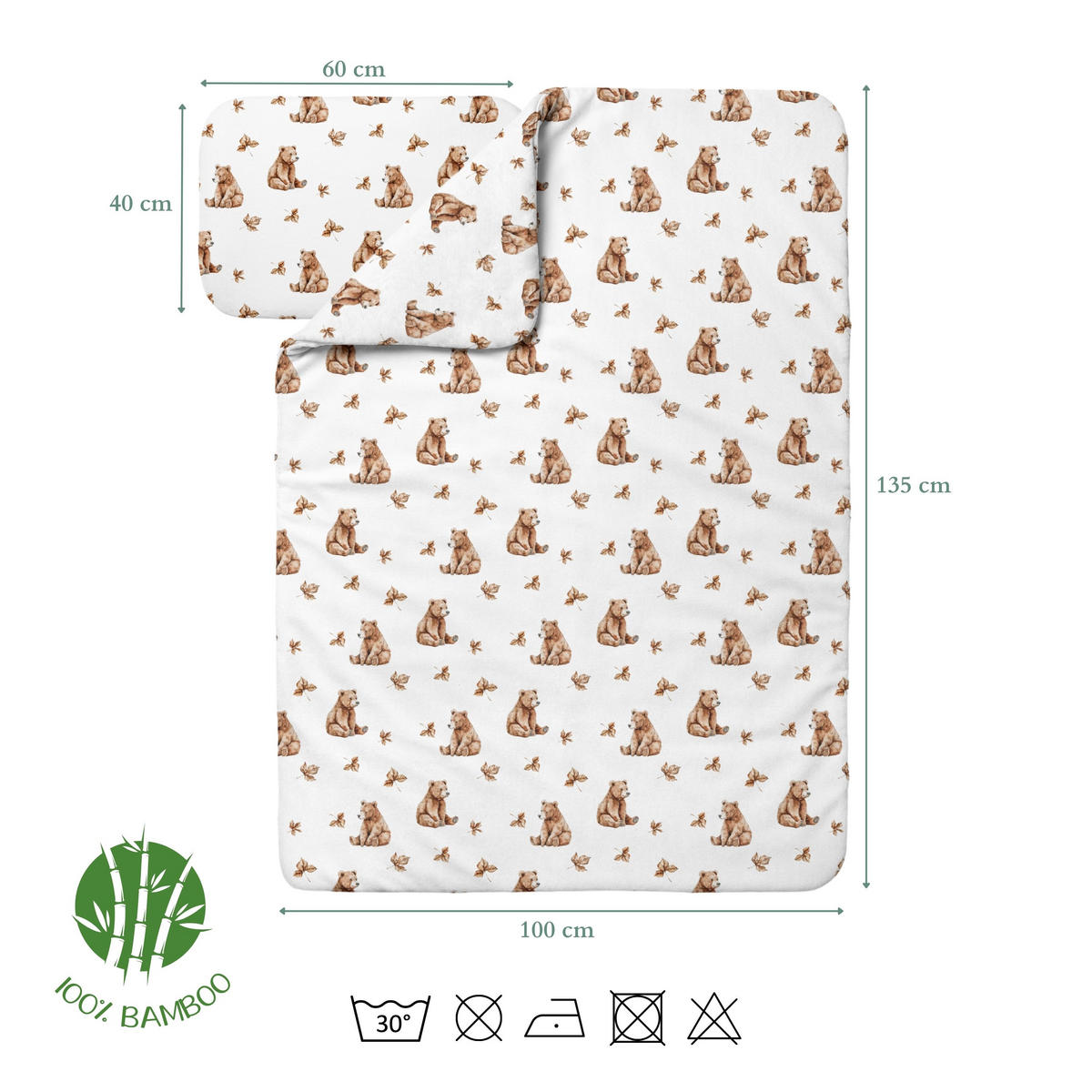 BAMBUSOVA posteljnina za dojenčke Medvedki - bela, tekstil (100/135cm) - waldin