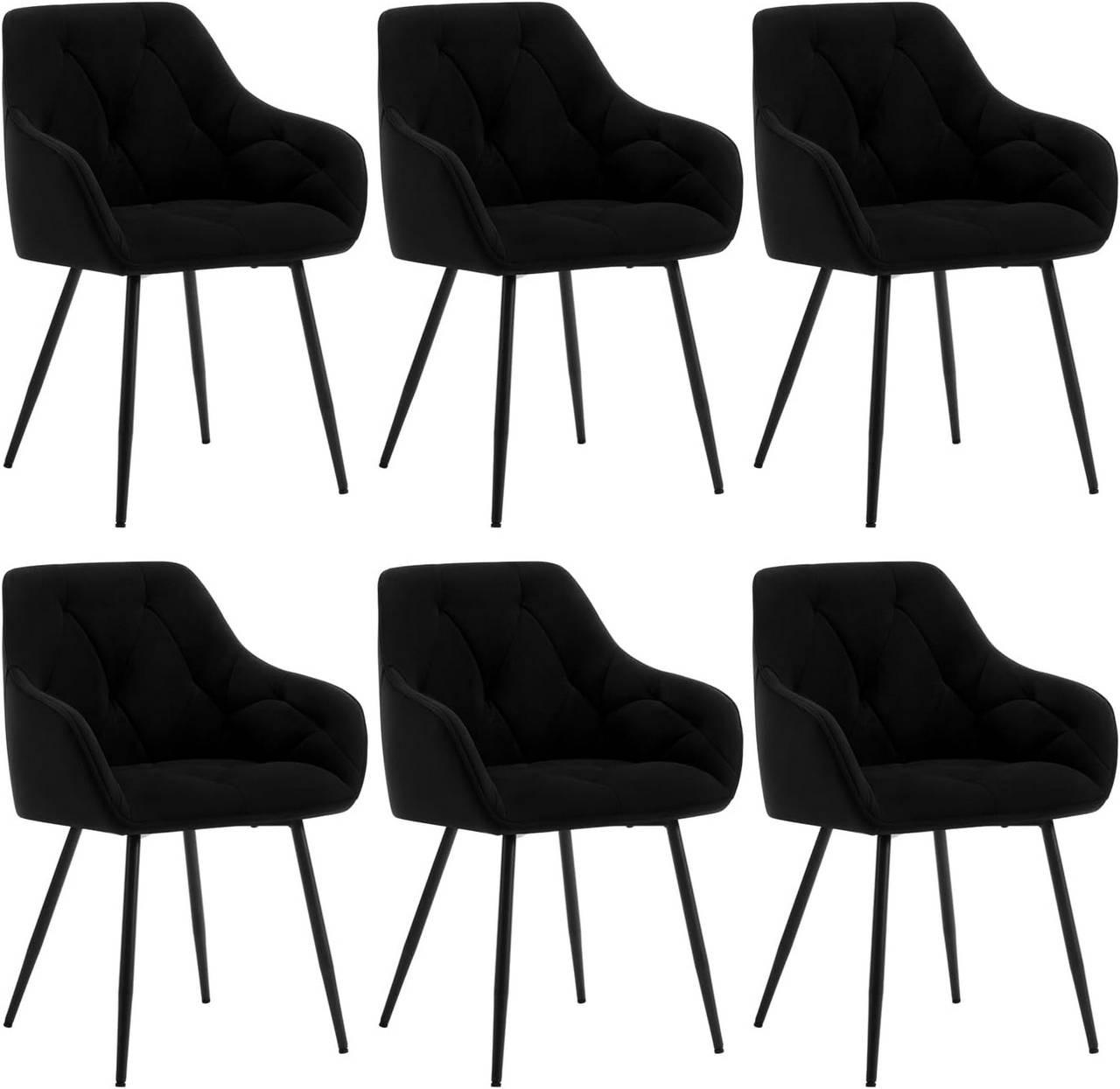ESSZIMMERSTUHL 6er Set ergonomisch, aus Samt, Schwarz - Schwarz, Kunststoff/Textil (56/83.5/53cm) - Woltu