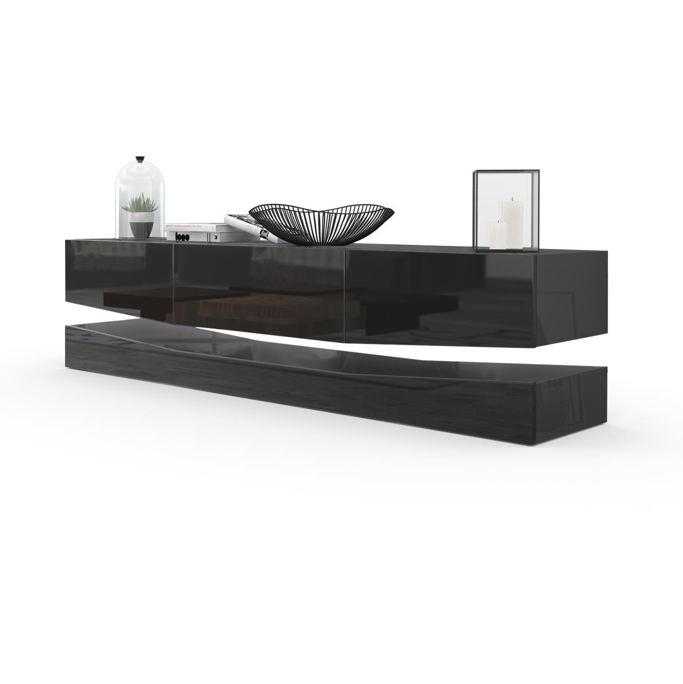 Vladon Lowboard Schwarz Hochglanz 178x48x39 cm