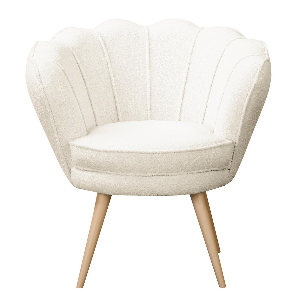 SESSEL - Bouclé, Füße Hell - Beige/Weiß, Birkenholz/Textil (75/74/75cm) - home24