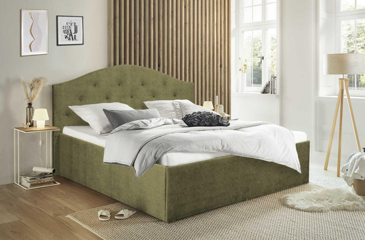 POLSTERBETT Oslo Khaki 180 x 200 x 40 cm Stauraum ohne hydraulische Funktion Ohne Matratze und Lattenrost - Grün, Holz (180/200cm) - Halmon Schlafkomfort Betten 