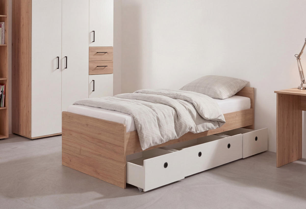 JUGENDBETT Bente 120 x 200 cm - Schwarz/Eiche Artisan, Holzwerkstoff/Kunststoff (120/200cm) - arthur berndt