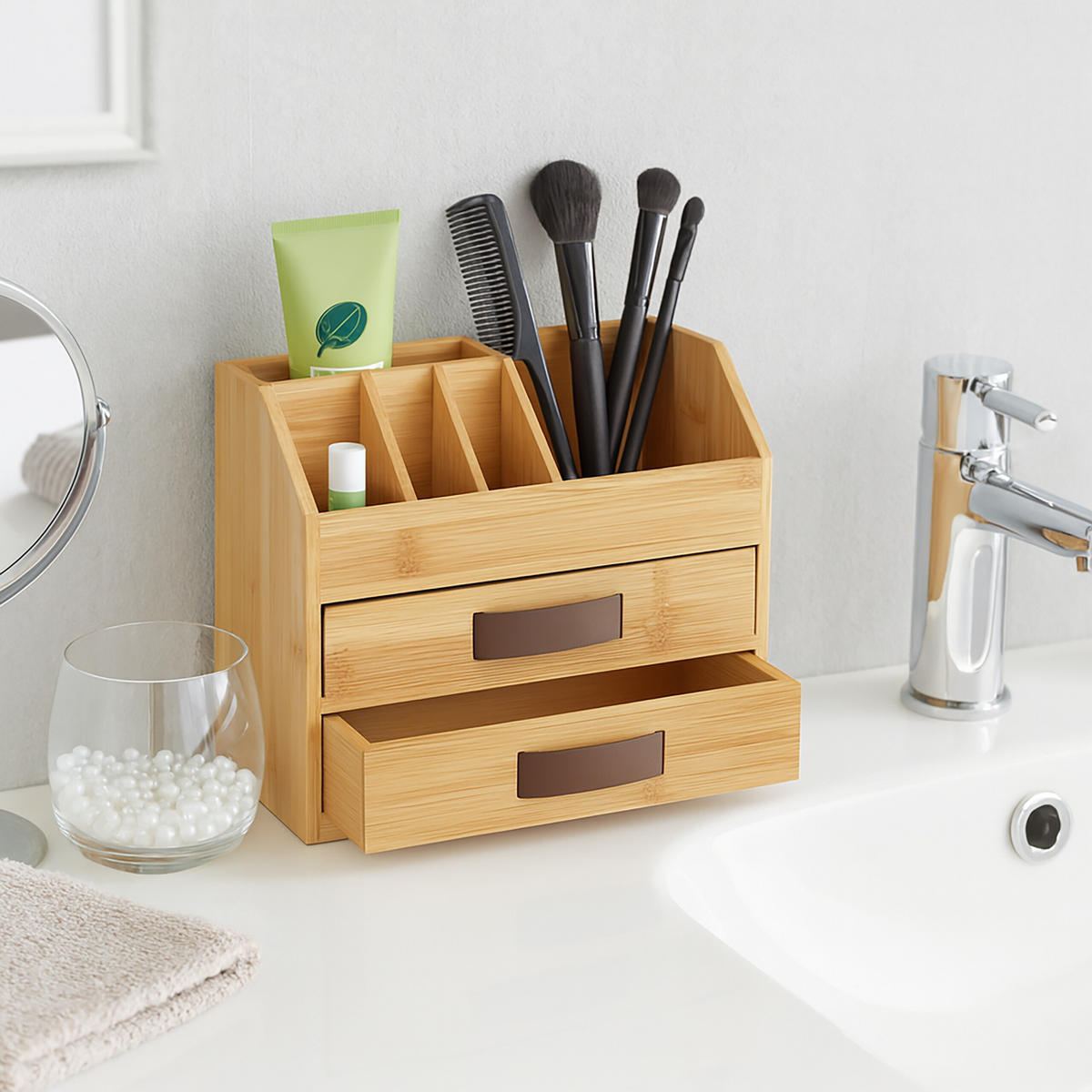 SCHREIBTISCHORGANIZER - Hellbraun, Holz/Holzwerkstoff (14/24/19cm) - Relaxdays