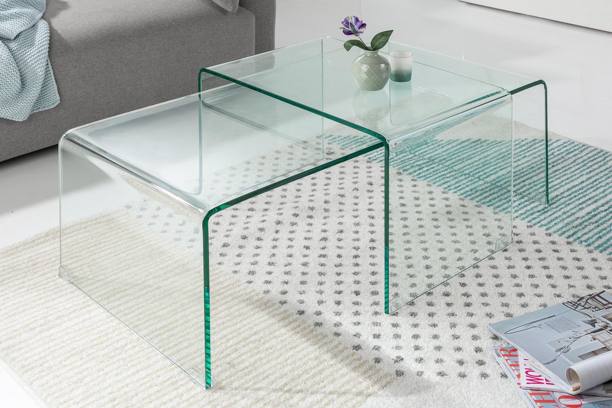 COUCHTISCH FANTOME Glas Transparent 100 cm 2er Set - Transparent/Braun, Glas (50/100/35cm) - riess-ambiente