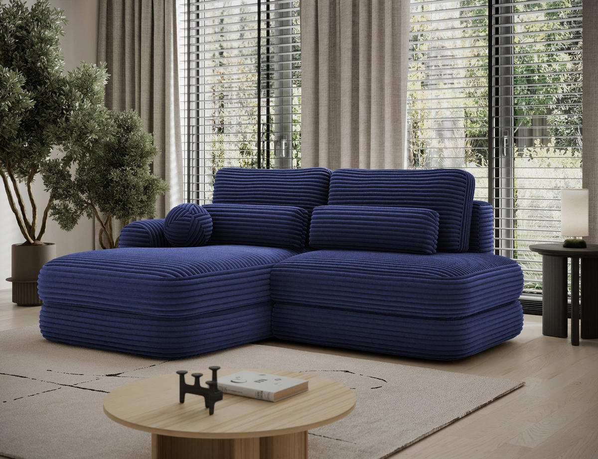 ECKSOFA RIPELI L-Form mit Schlaffunktion & Bettkasten – Modernes 3-Sitzer Sofa, Wellenfederung, 217 × 175 cm - Schwarz/Dunkelblau, Kunststoff (217/175cm) - Wohnideebilder