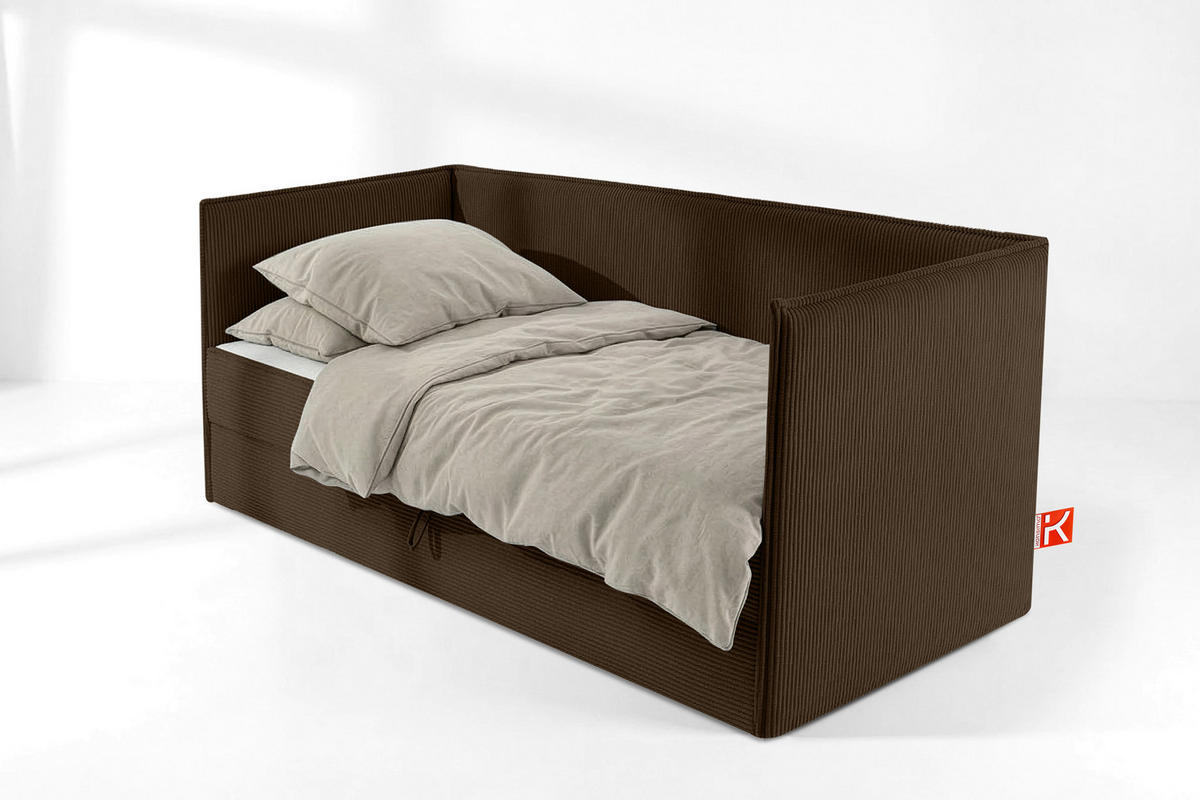 JUGENDBETT ROTI Einzelbett mit Bettkasten, 90x200cm, Bett mit Bonellmatratze, mit Rückenlehne - Dunkelbraun/Schwarz, Holz/Holzwerkstoff (92/200cm) - KONSIMO®