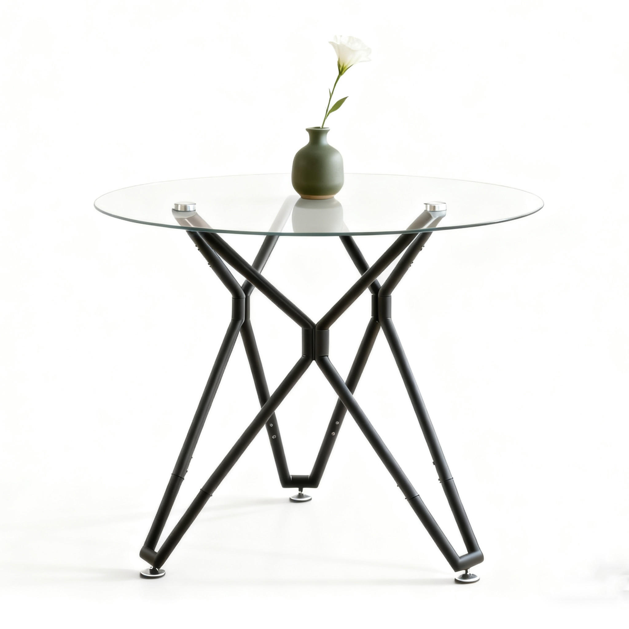 ESSTISCH Schrank mit gehärteter Platte Metallbeine verstellbar minimalistisches Design transparent - Schwarz, Glas/Metall (90/90/78cm) - EVRYAE