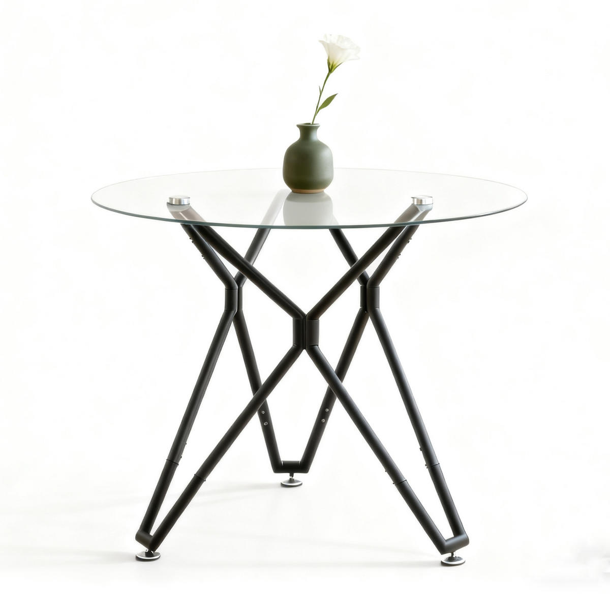 ESSTISCH in Metall，Glas-Tischplatte – 90 cm - Schwarz, Glas/Metall (90/90/78cm) - KOMHTOM