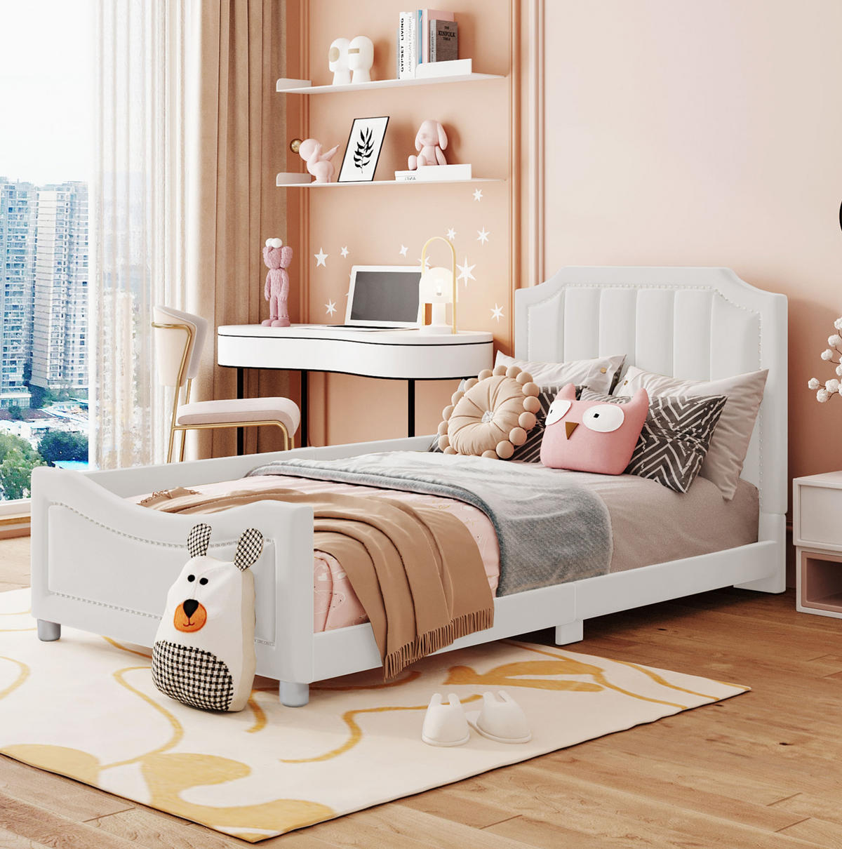 POLSTERBETT 211/94.5/41.5 cm Beige aus Holz mit Rückenlehne - Beige, Holz (90/200cm) - OKMYHOME