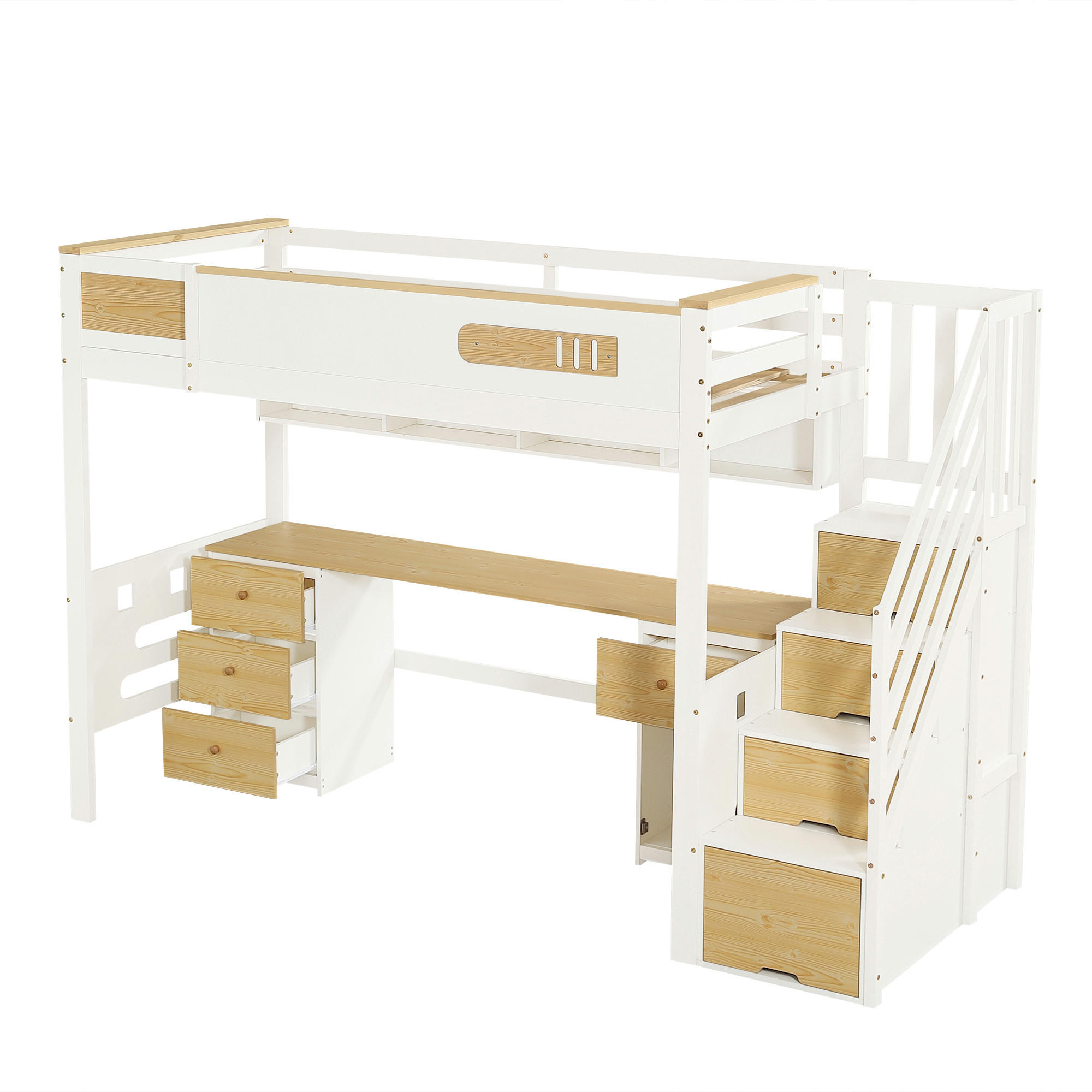 ComfortXL Hochbett Weiß, Natur 90x200 cm