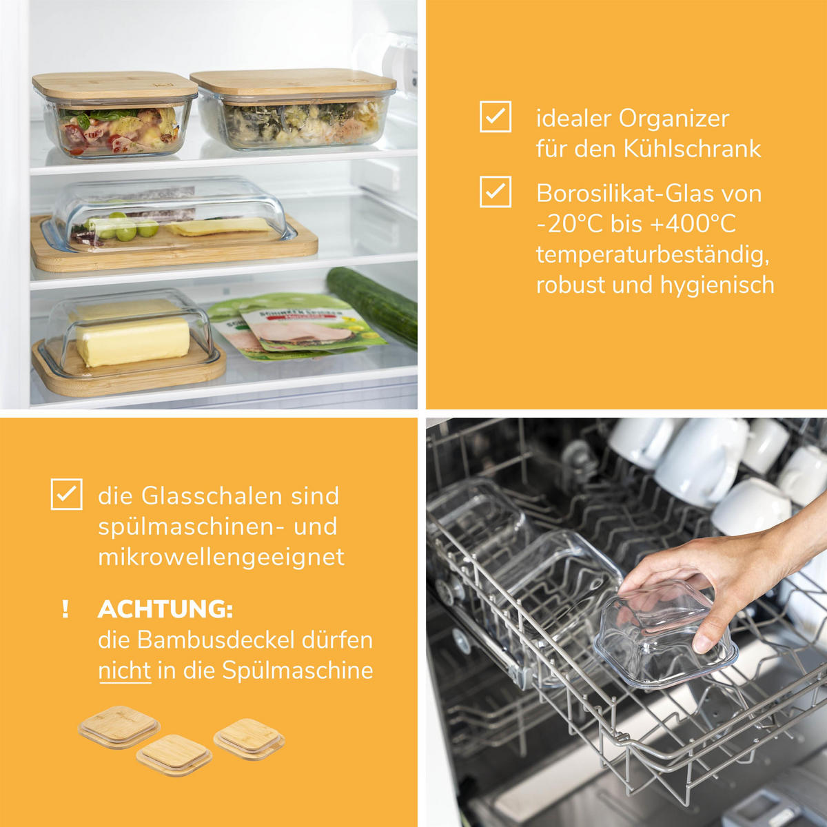 AUFBEWAHRUNGSDOSEN 3er-Set, weiß - Transparent, Glas (11/4/11cm) - eluno