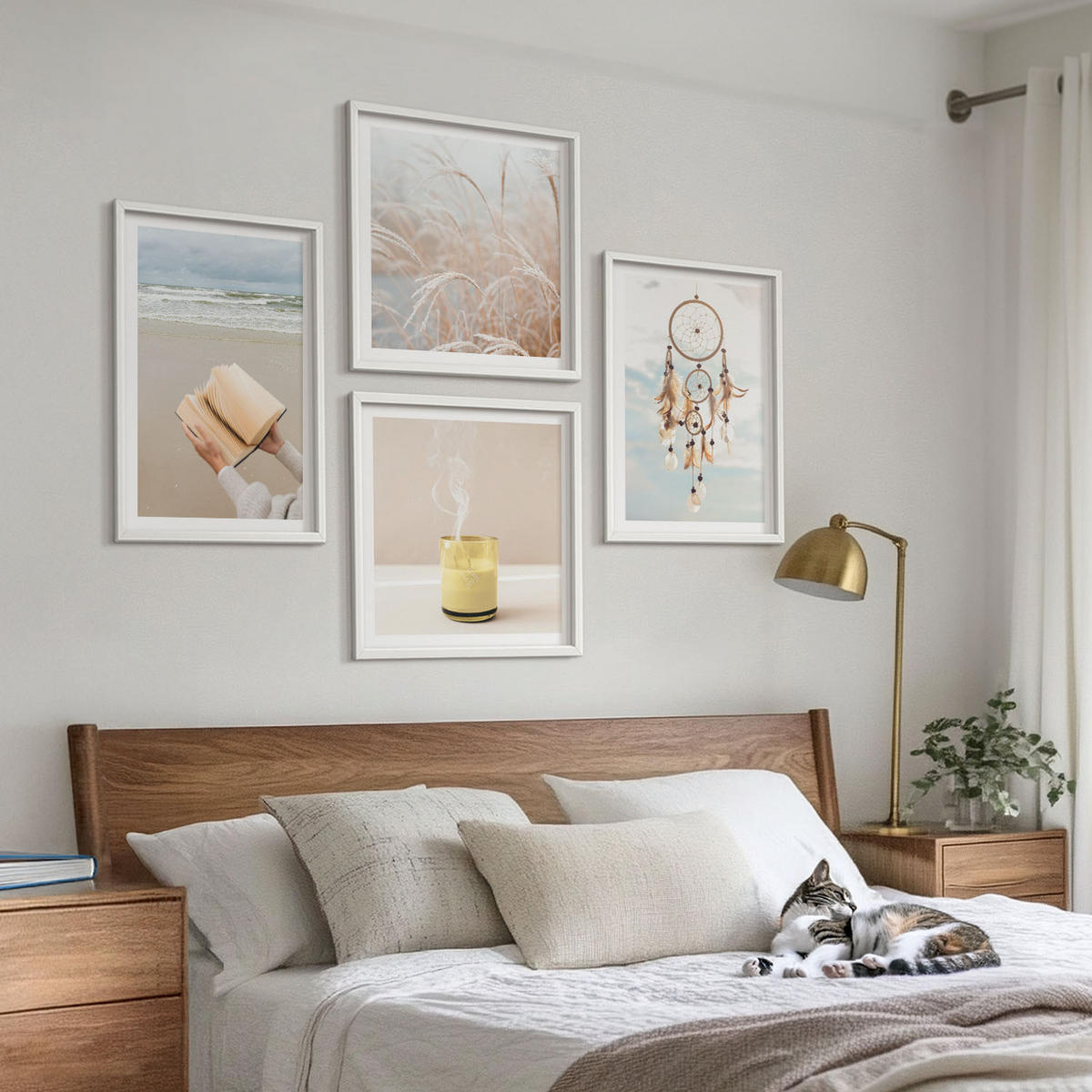 WANDBILDER 4er-Set - 50x50 cm & 40x60 cm Weißer Rahmen - Sommerlandschaften im Boho-Stil - Weiß, Kunststoff (50/50cm) - ArtPrintCave