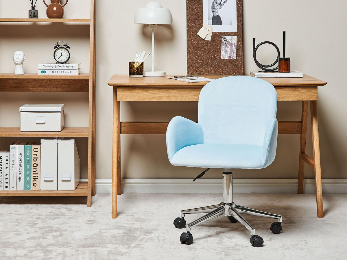 BÜROSTUHL Samtstoff Blau Priddy - Blau, Textil/Metall (60/79/60cm) - Beliani