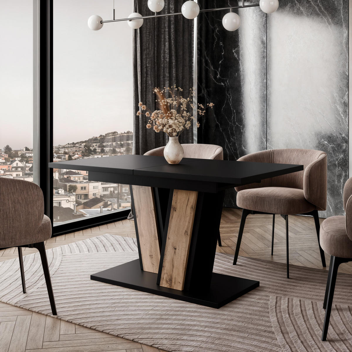 ESSTISCH BORSEN Ausziehbar 120 - 160 / 80 x 76 cm - Eiche Wotan/Schwarz, Holz (120/80/76cm) - MASSENO