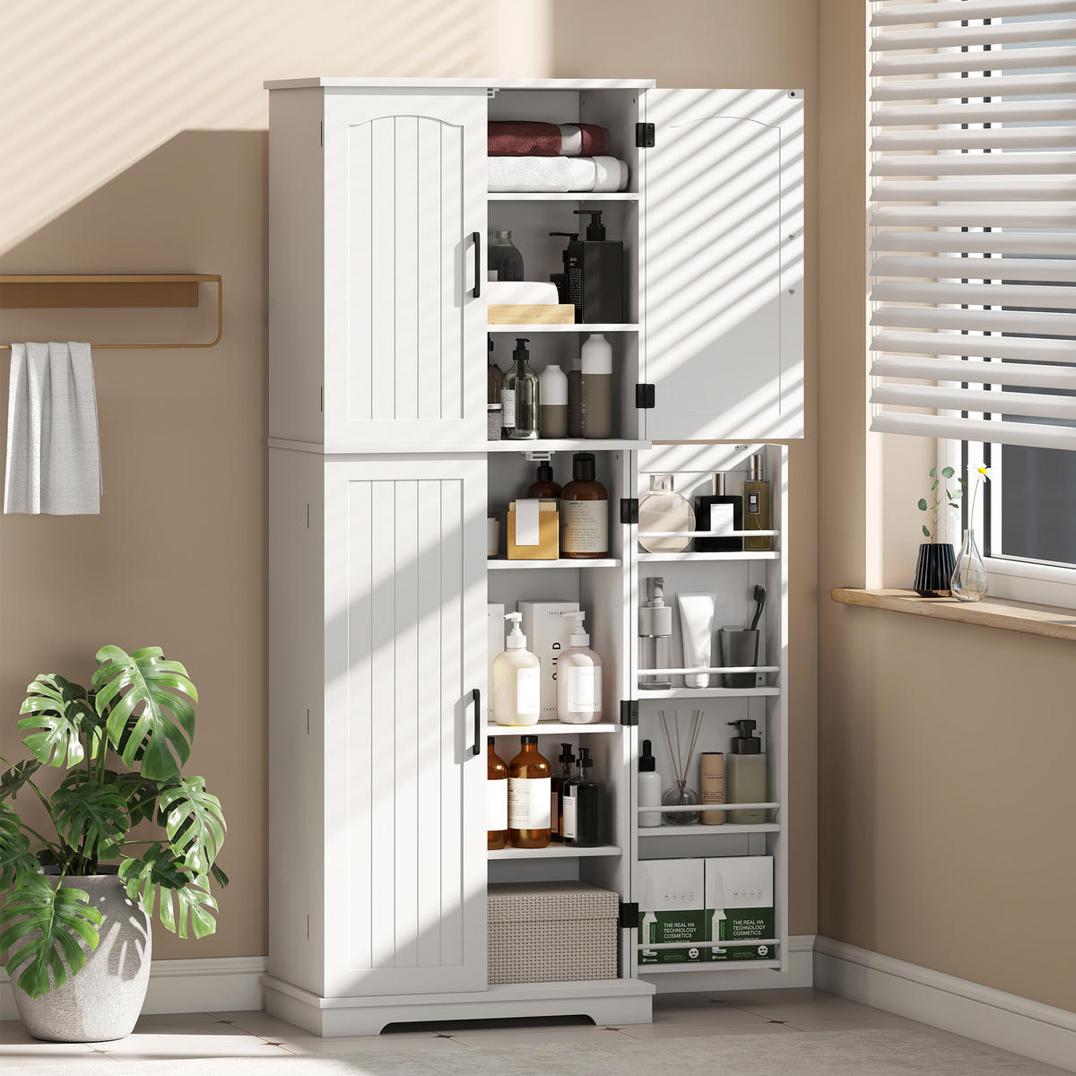 MEHRZWECKSCHRANK DE-11276 4 Türen, 10 Fächer Weiß - Weiß, Holzwerkstoff (35/162/60cm) - ComfortXL