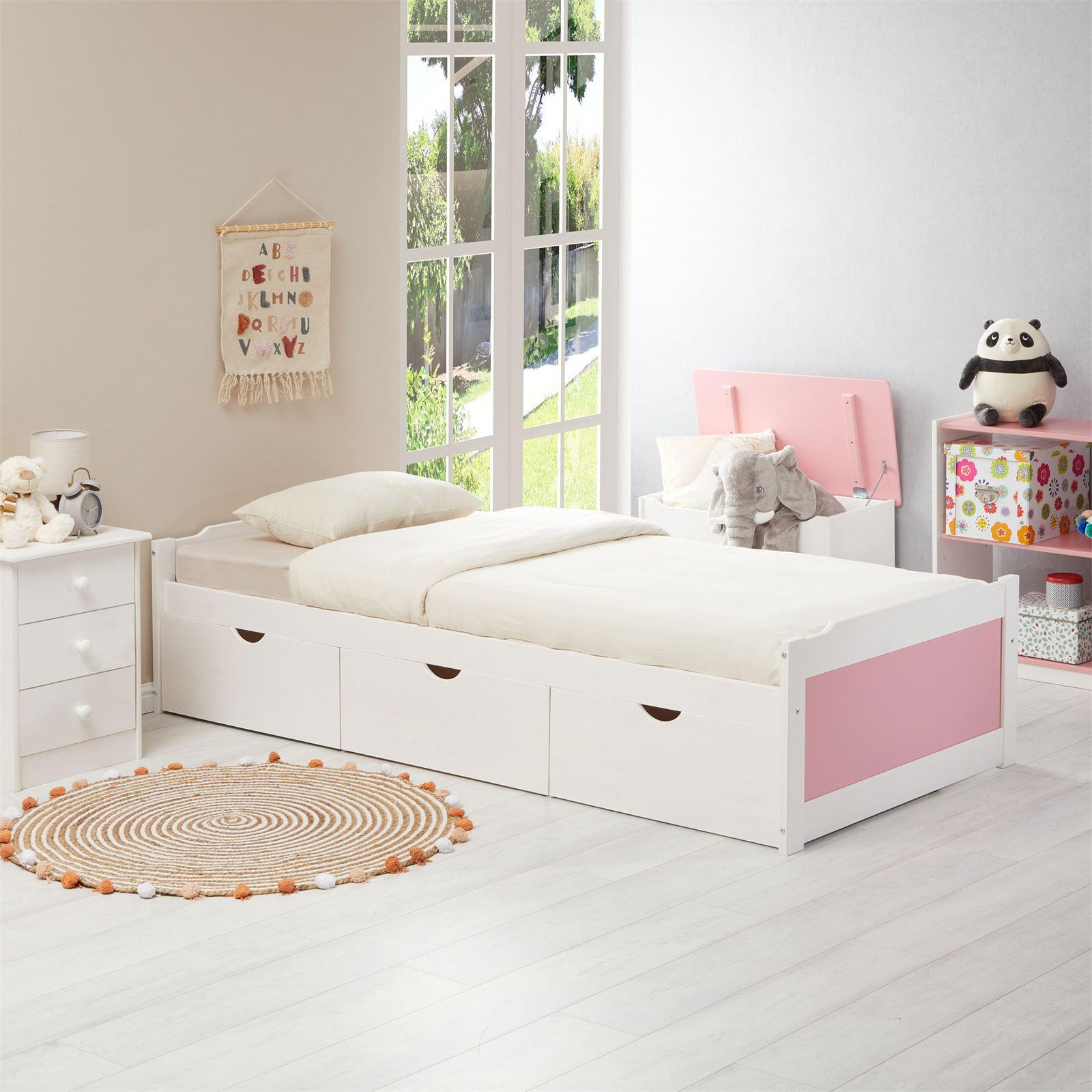 BETT MIA 90X200 CM - Weiß/Rosa, Holz (99/49/205cm) - IDIMEX