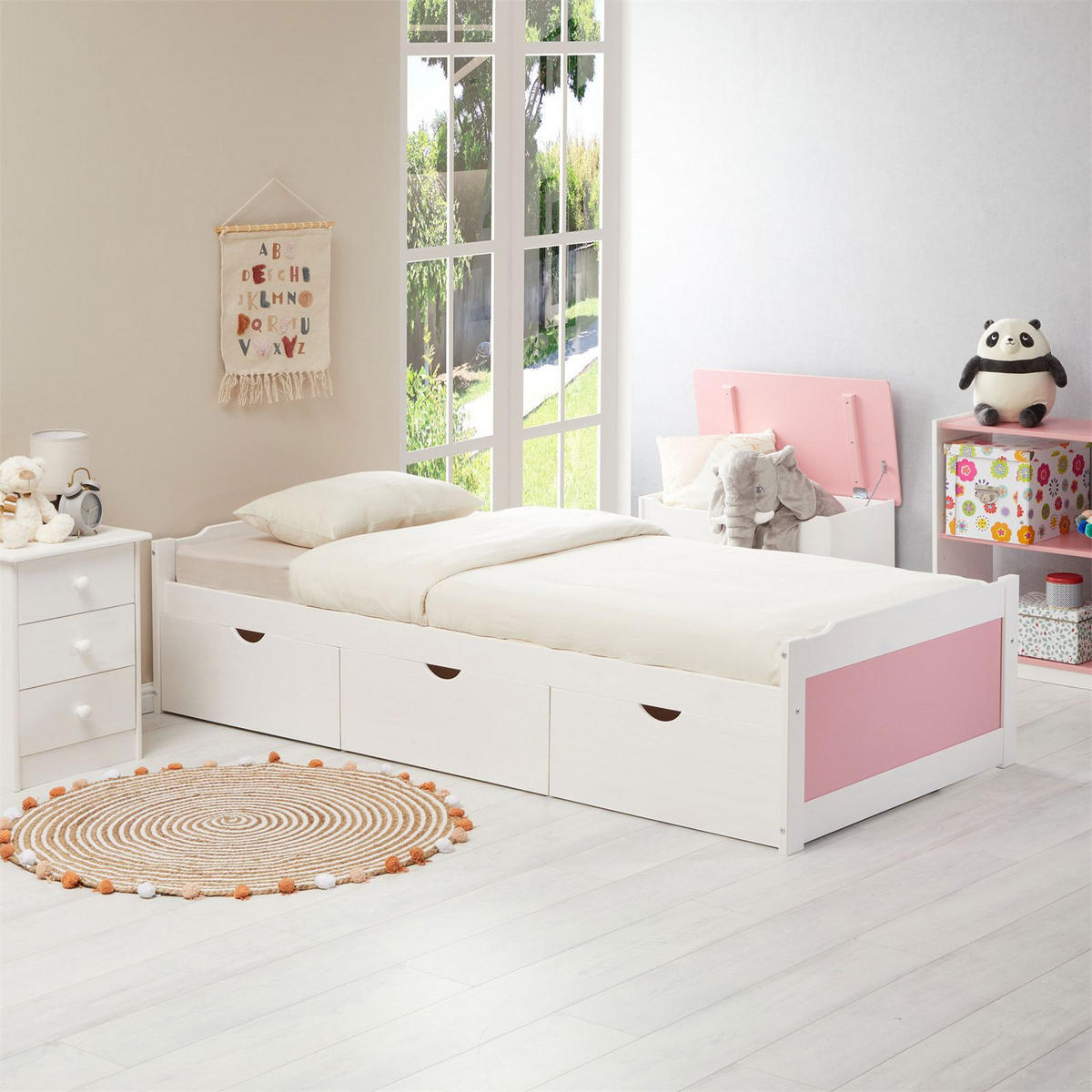 BETT MIA 90X200 CM - Weiß/Rosa, Holz (99/49/205cm) - IDIMEX