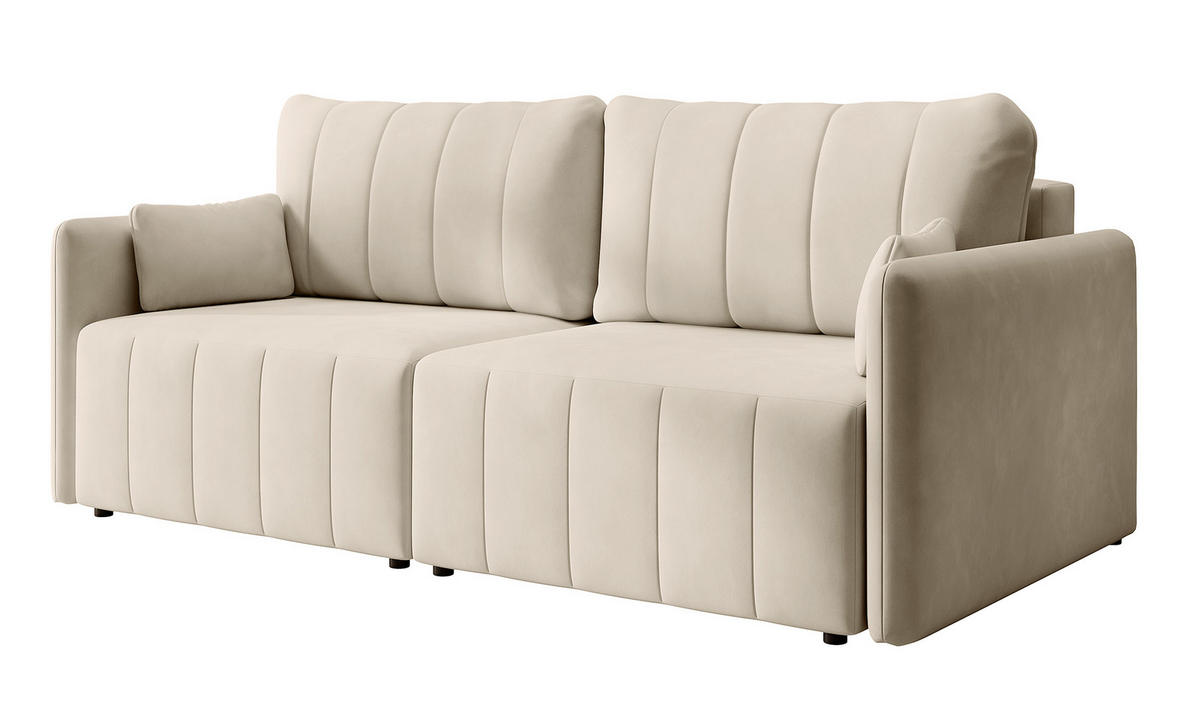 SCHLAFSOFA Pierra Cremeweiß hydrophober Samt - Creme/Schwarz, Kunststoff/Textil (215/100/112cm) - Selsey