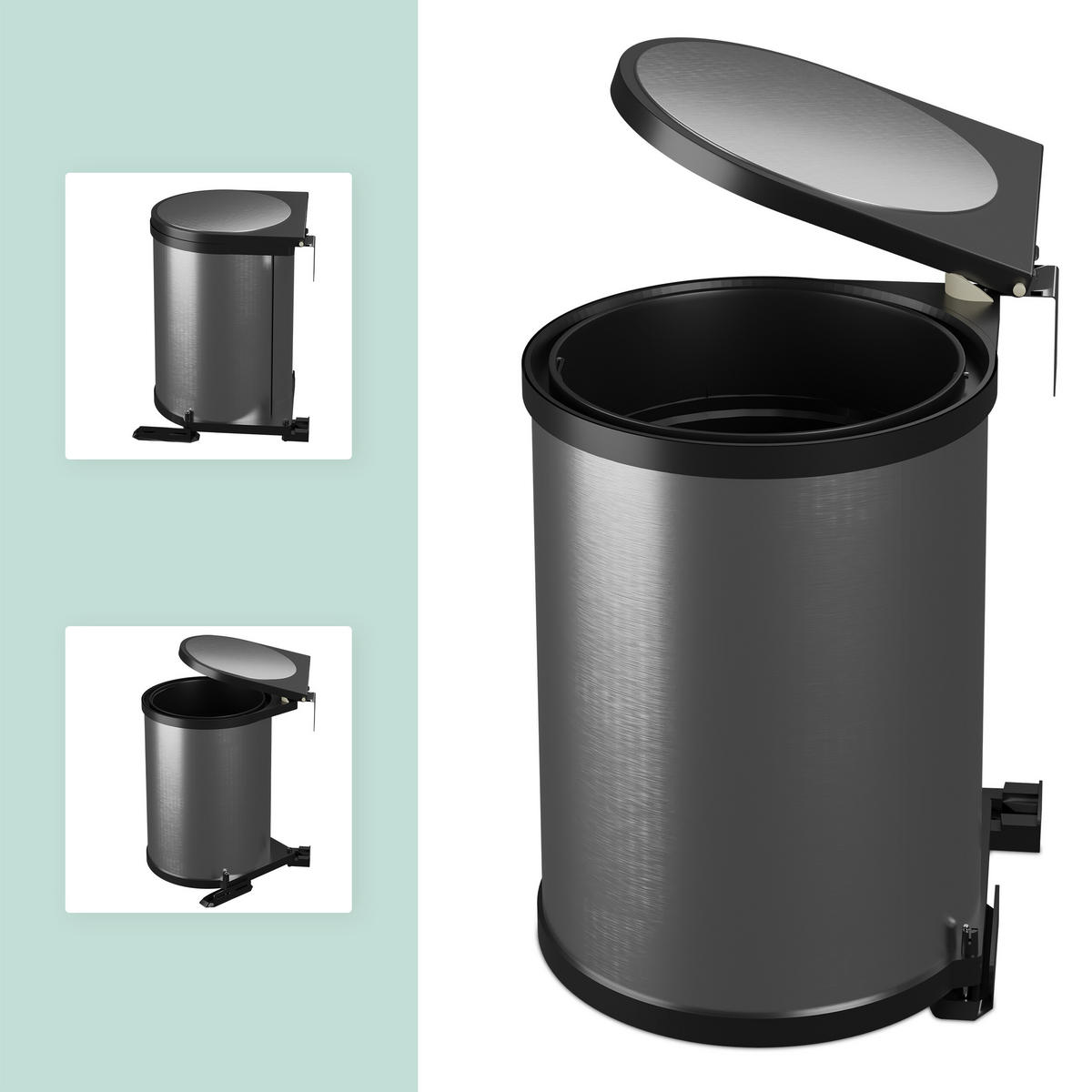 EINBAUMÜLLEIMER - Silberfarben, Kunststoff/Metall (28/37/28.5cm) - Relaxdays