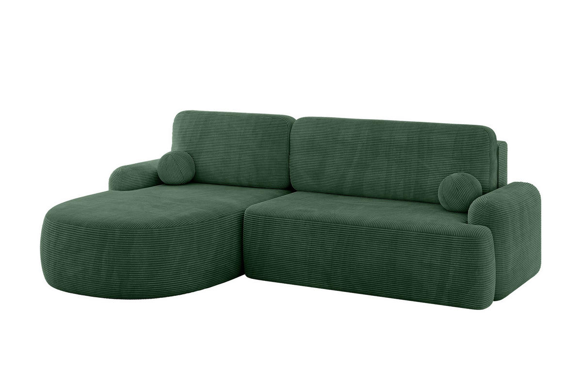 WOHNLANDSCHAFT mit Schlaffunktion und Bettkasten LIRA-L - 264x172x89 Grün - Grün, Holzwerkstoff/Textil (264/172cm) - ALTDECOR