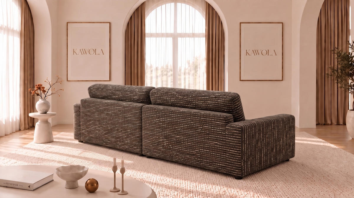 SOFA MARLIN Braun Flachgewebe - Dunkelbraun/Schwarz, Kunststoff/Textil (262/80/100cm) - KAWOLA