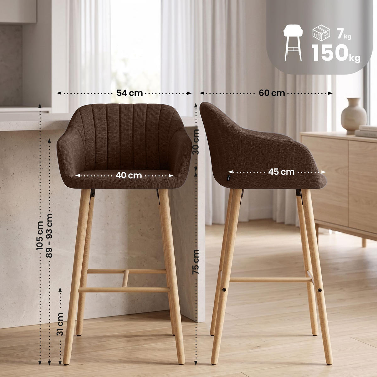 BARHOCKER Stoff Braun - Eukalyptusholzfarben/Braun, Textil (54/105/60cm) - CLP