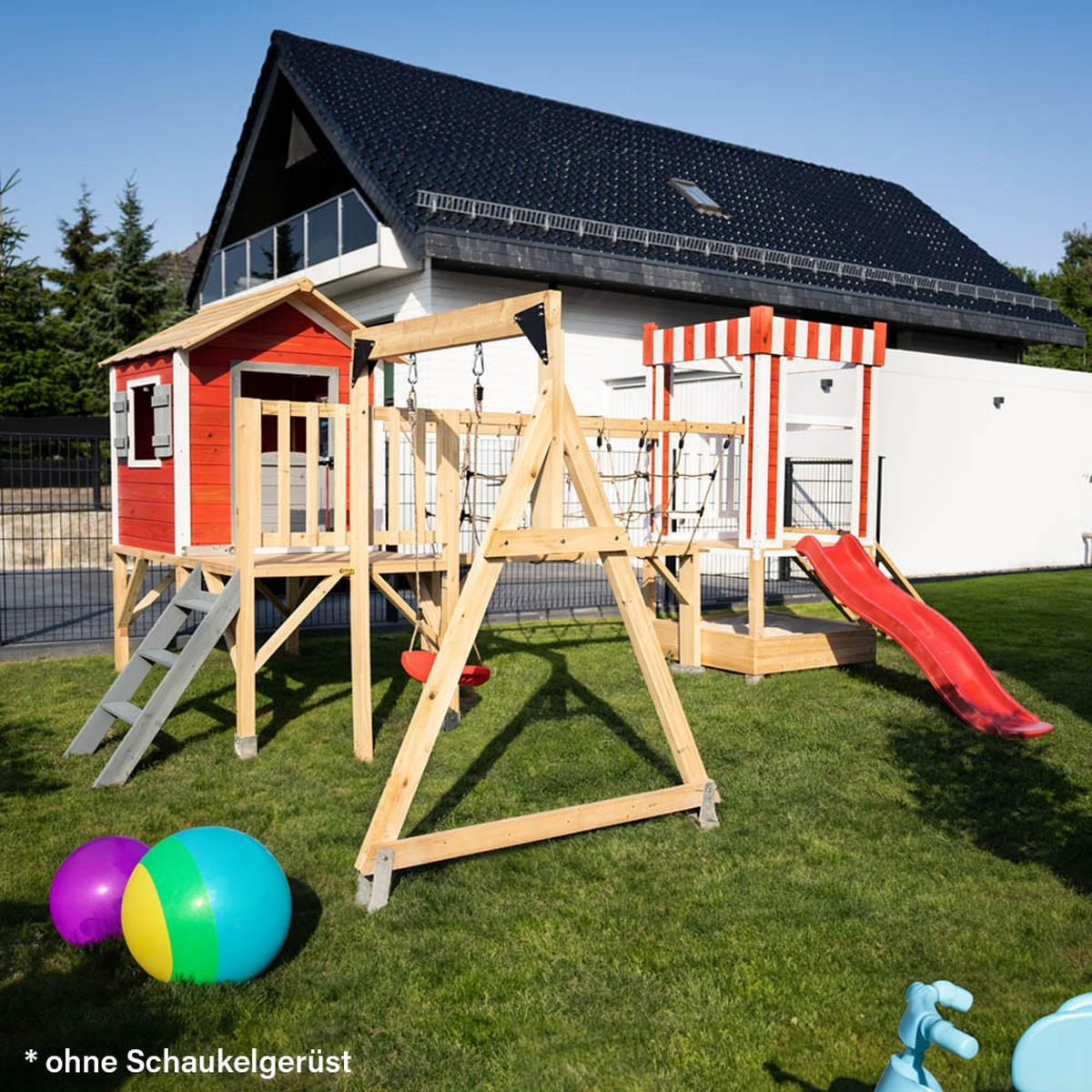 SPIELPARK WUNDERLAND - Rot, inkl. Rutsche - Rot, Holz (555/215/340cm) - Home Deluxe
