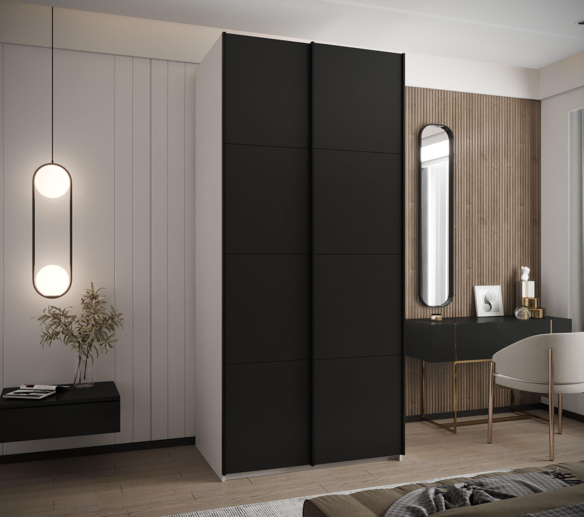 SCHWEBETÜRENSCHRANK 245,5/110/64 2-türig - Schwarz/Weiß, Holz/Metall (110/245/64cm) - Abiks Möbel