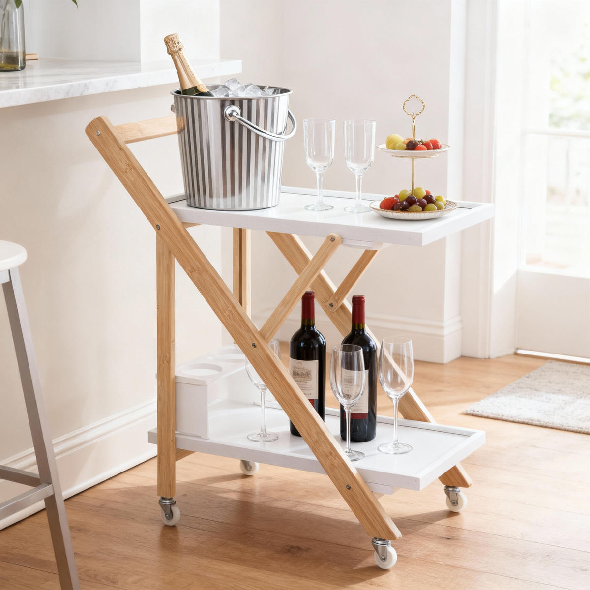 SERVIERWAGEN - Hellbraun, Holz (39.5/70/44cm) - Relaxdays