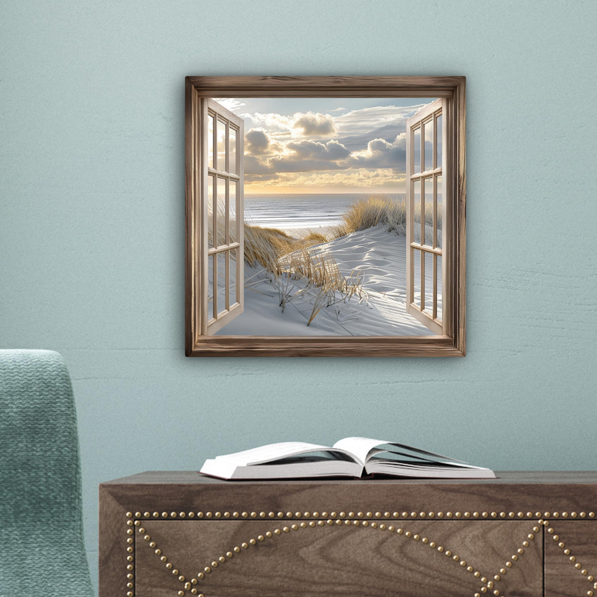 LEINWANDBILD Ausblick - Strand - Dünen - Meer - Natur 20x20 cm - Sandfarben, Textil (20/20cm) - MuchoWow