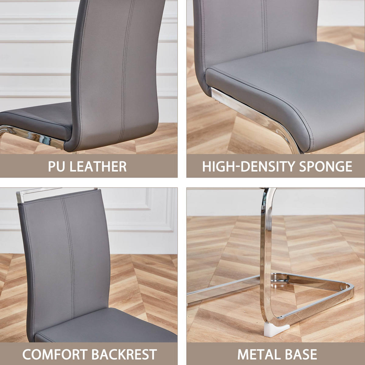 STÜHLE 4er-Set mit Kunstleder, ergonomischem Sitzkomfort, hoher Rückenlehne, verchromtem Metallgestell, grau - Grau, Kunststoff (54/100/42cm) - Luhomfu