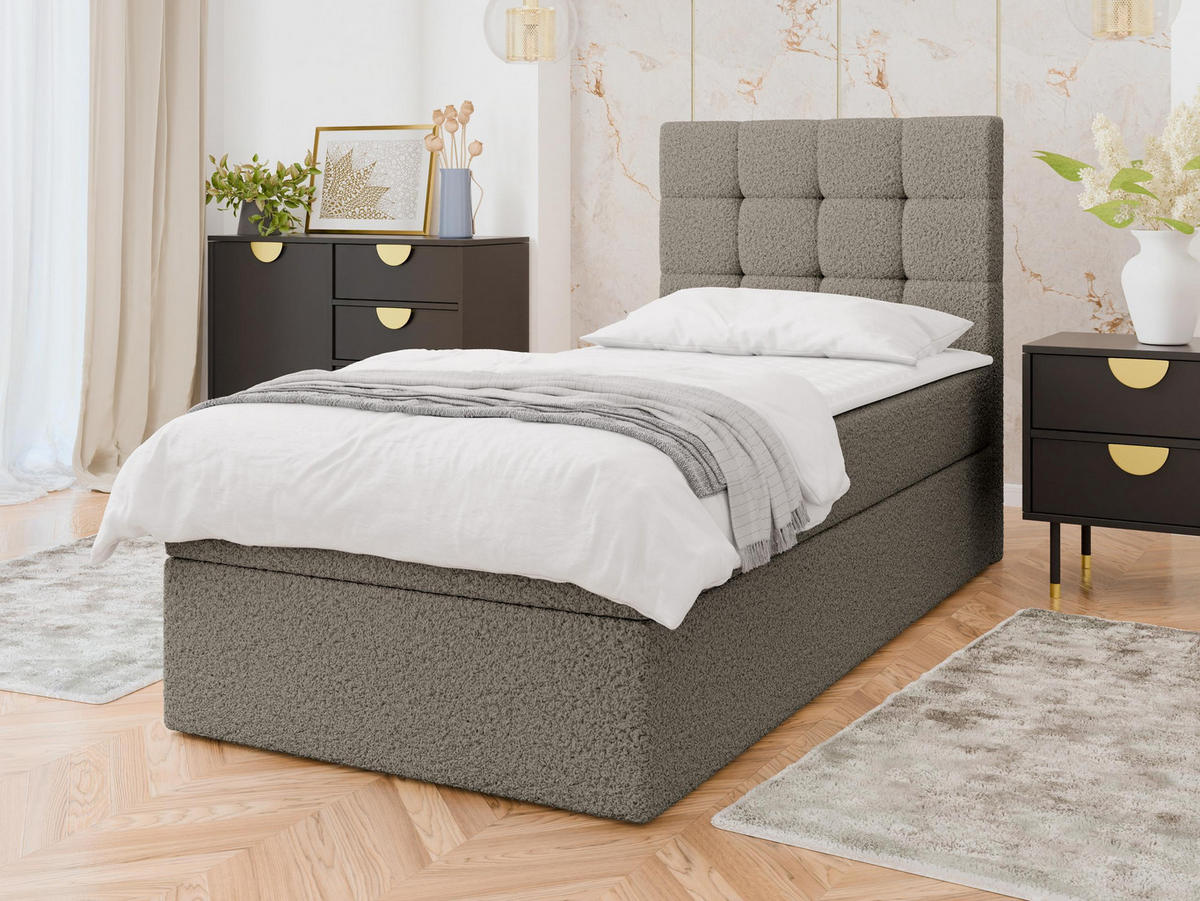 BOXBETT Luanda Boucle Single - H3 - Hellbraun/Schwarz, Holz/Kunststoff (100/200cm) - MIRJAN24