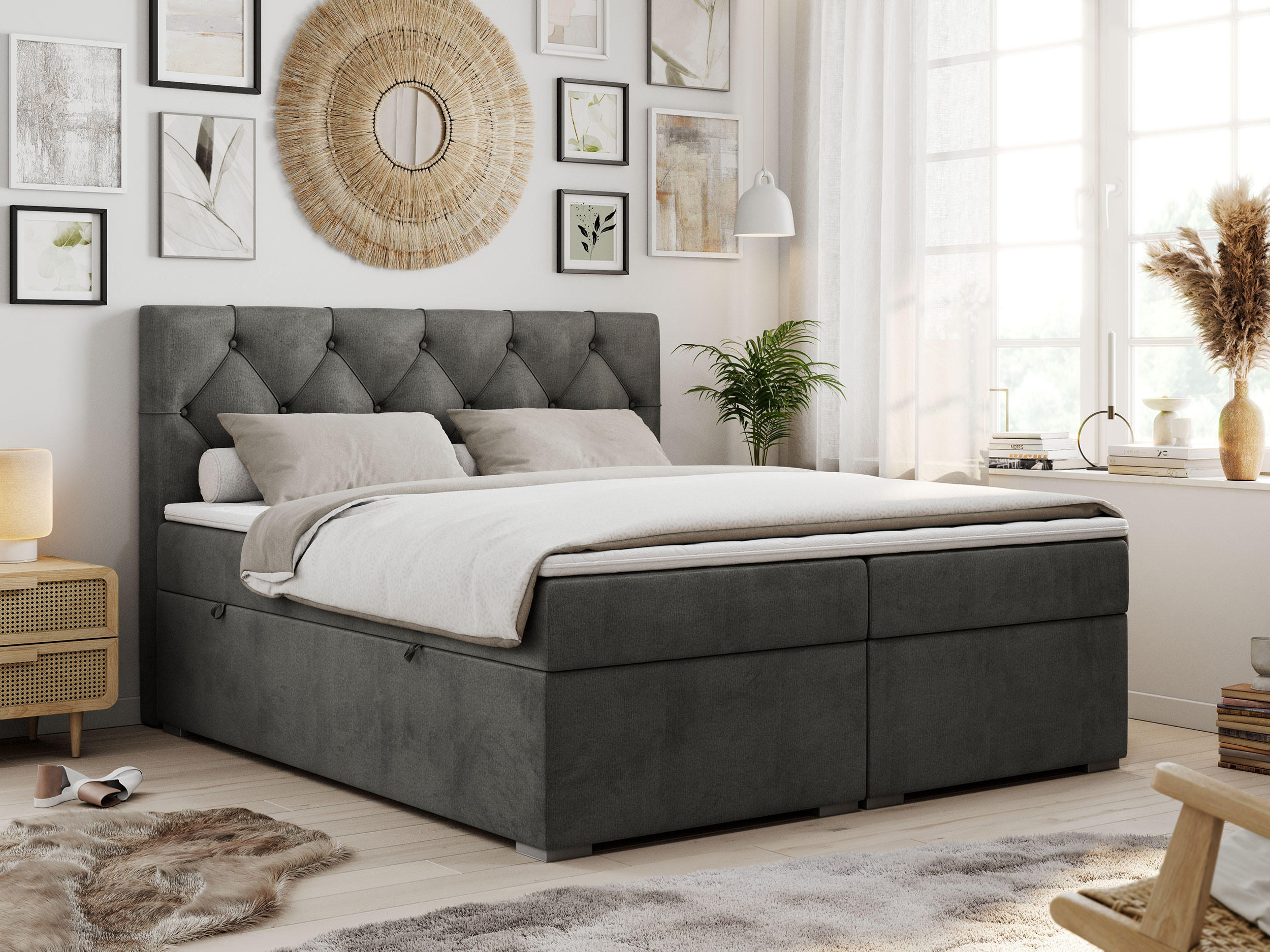 BOXBETT ALDA 200/200 Dunkelgrau Velvet - H3 - Dunkelgrau, Holz/Textil (200/200cm) - MKS