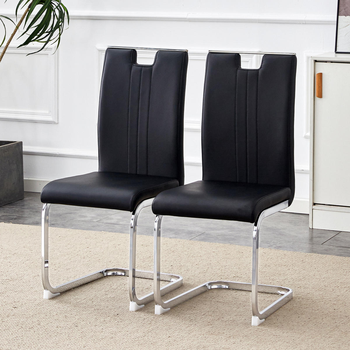 SCHWINGSTUHL DE-36785 2er-Set mit PU-Bezug und bogenförmigem Design Schwarz - Silberfarben/Schwarz, Metall (40.5/98/52cm) - ComfortXL