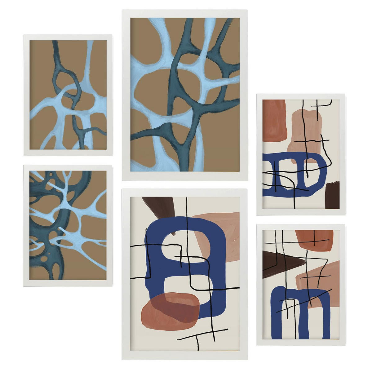 POSTER Set Mit 6 Mollify Striche A3 & A4 Weißer Rahmen - Weiß, Papier (29/3cm) - Nacnic