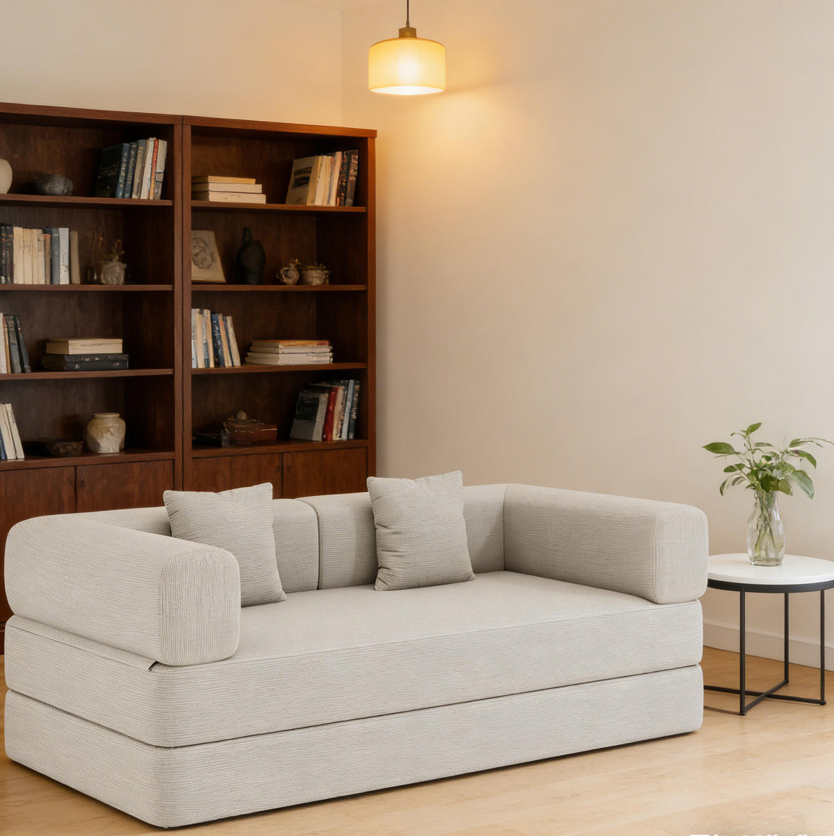 SOFA-BETT 3-Sitzer aus Corduroy Off White - Weiß, Kunststoff (100/70/200cm) - Meubliv