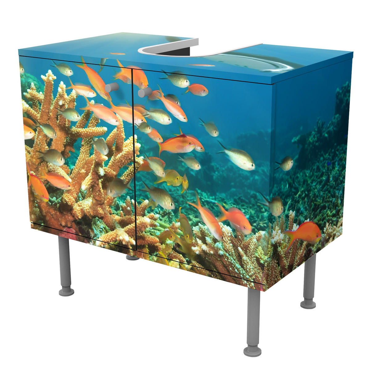 WASCHBECKENUNTERSCHRANK Korallenriff 60/55/35 cm - Multicolor, Holzwerkstoff (60/55/35cm) - Bilderwelten