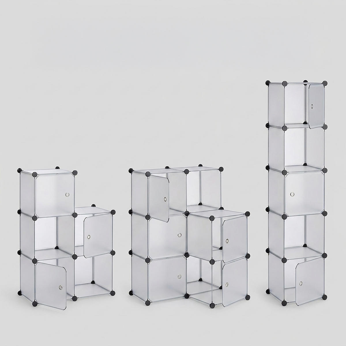 REGÁL transparentný 9 priehradiek s dvierkami 95,5 cm - priehľadné, kov/plast (95.5/95.5/32cm) - Relaxdays
