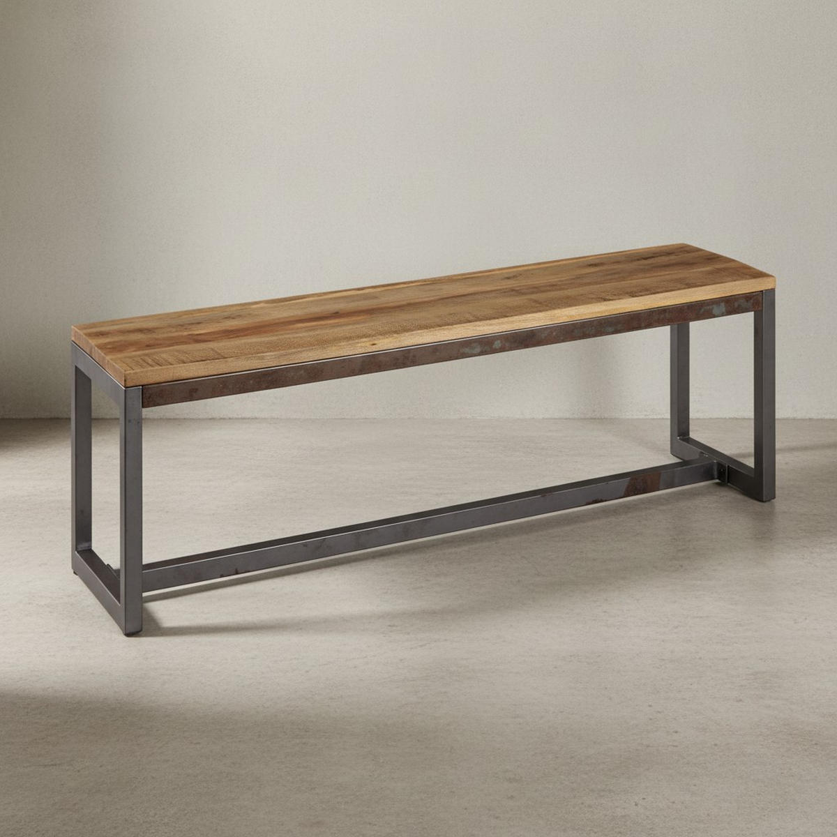 SITZBANK – Mango Massivholz/Metall, Vintage - Anthrazit/Braun, Holz/Metall (120/46/45cm) - KADIMA DESIGN