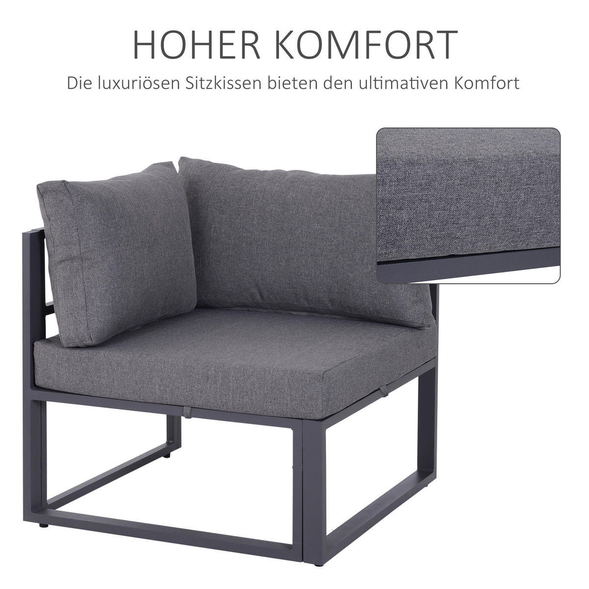 GARTENMÖBEL Set, Alu, Polyester, Grau - Grau, Glas/Kunststoff - Outsunny