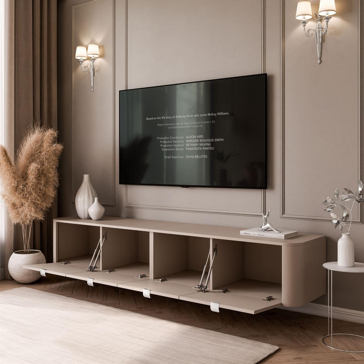 TV-HÄNGESCHRANK CELESTE mit LED-Beleuchtung, Chrom Griffe - Kaschmir, Holzwerkstoff (200/33.5/40cm) - Lookway