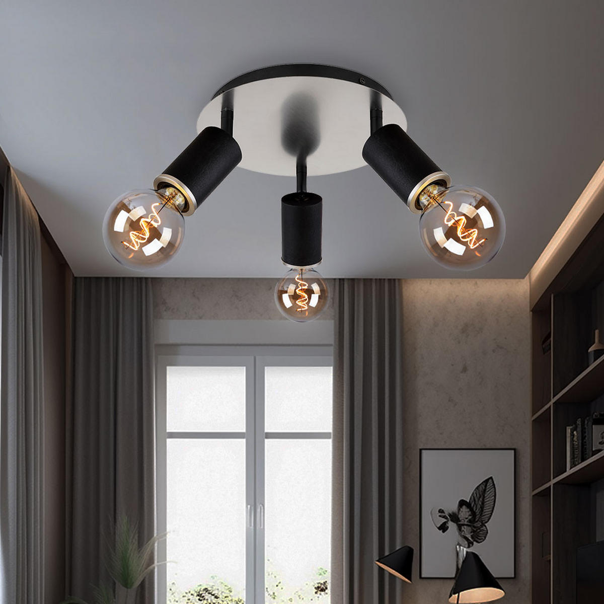 DECKENLEUCHTE Schwarz bewegliche Spots - Schwarz, Holz (28/28/18cm) - Globo Lighting