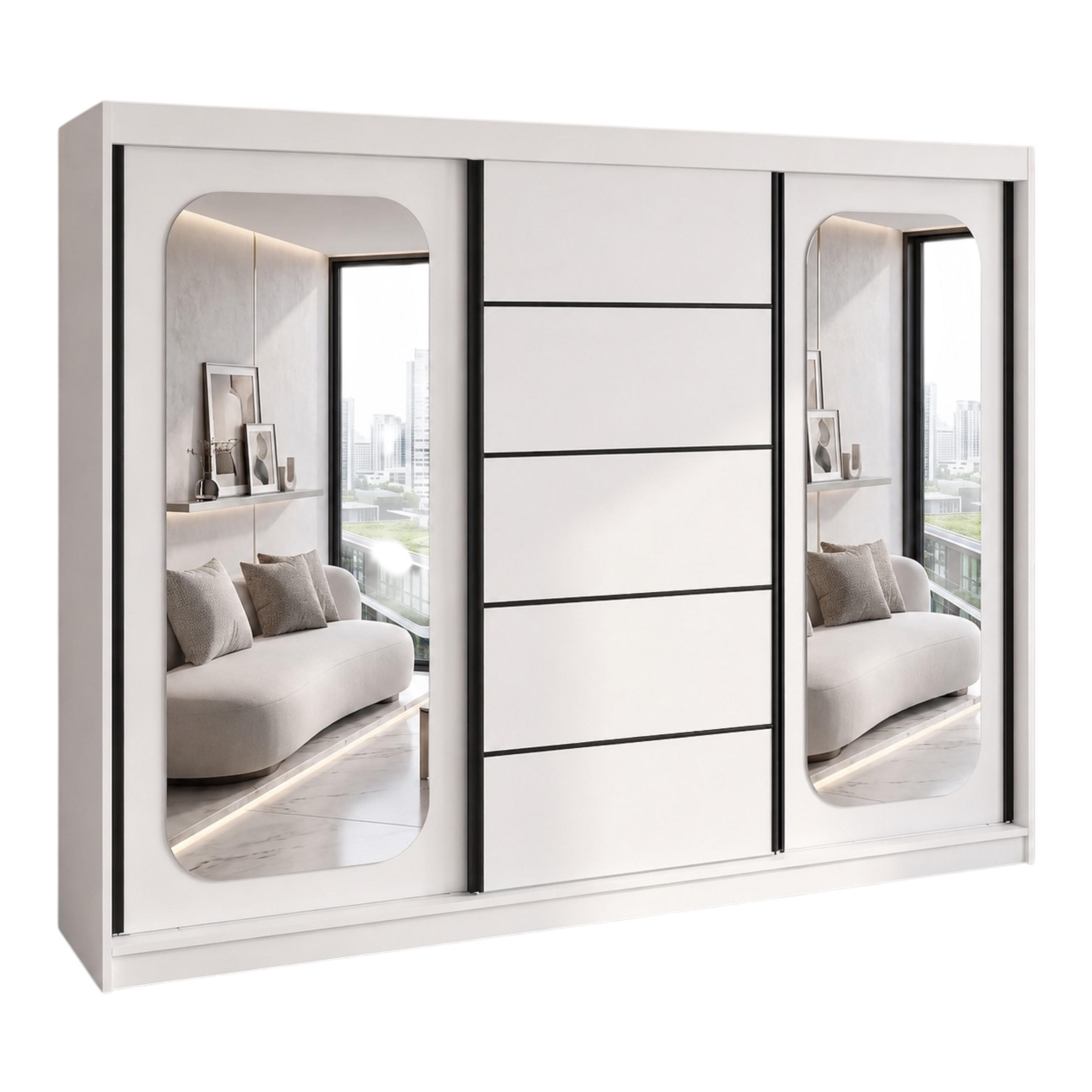 A&J MöbelLand Schwebetürenschrank Weiß 200x215x59.5 cm