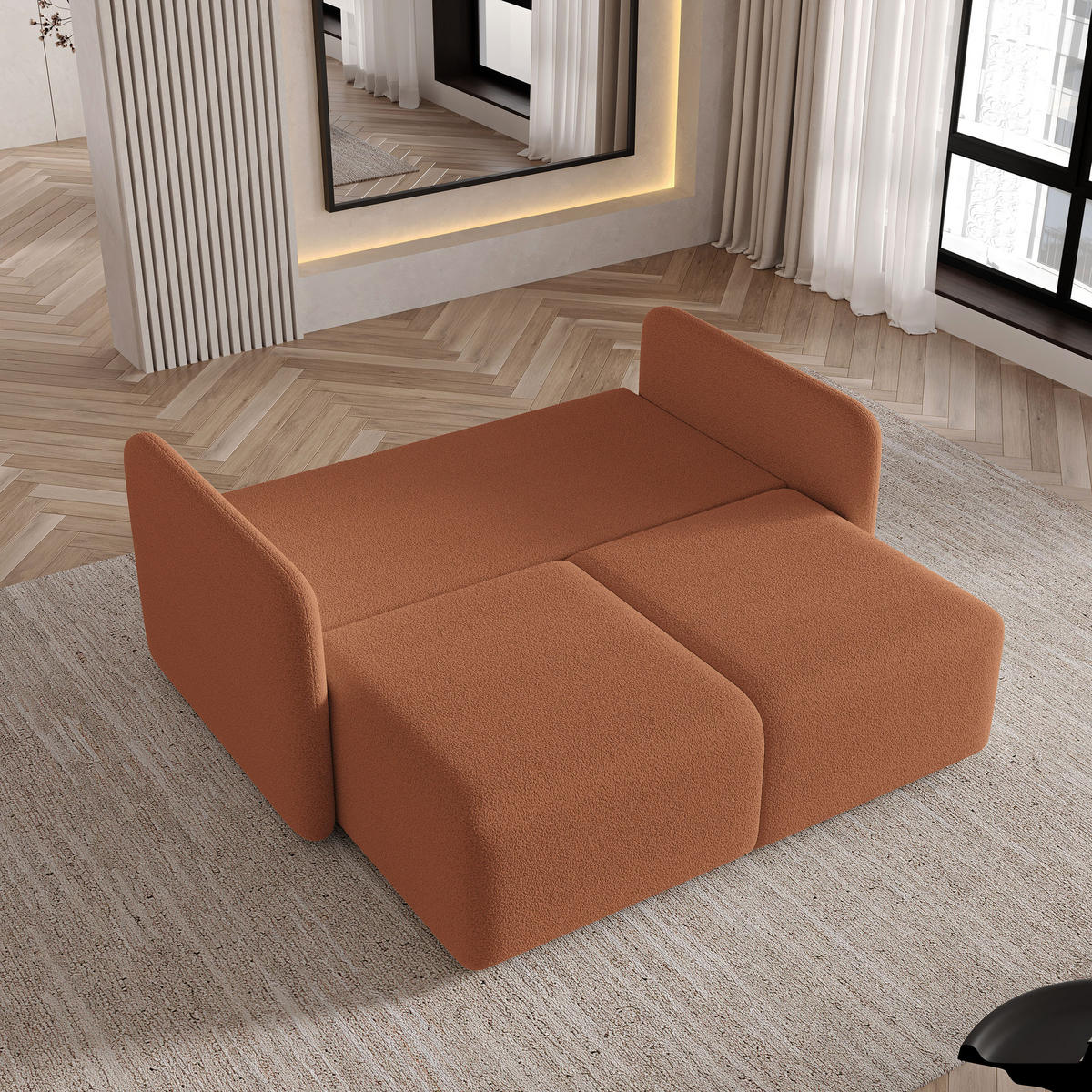 BETTSOFA SUVI II Q Orange Bucle-Stoff mit Schlaffunktion - Orange, Textil (90/85/153cm) - MASSENO