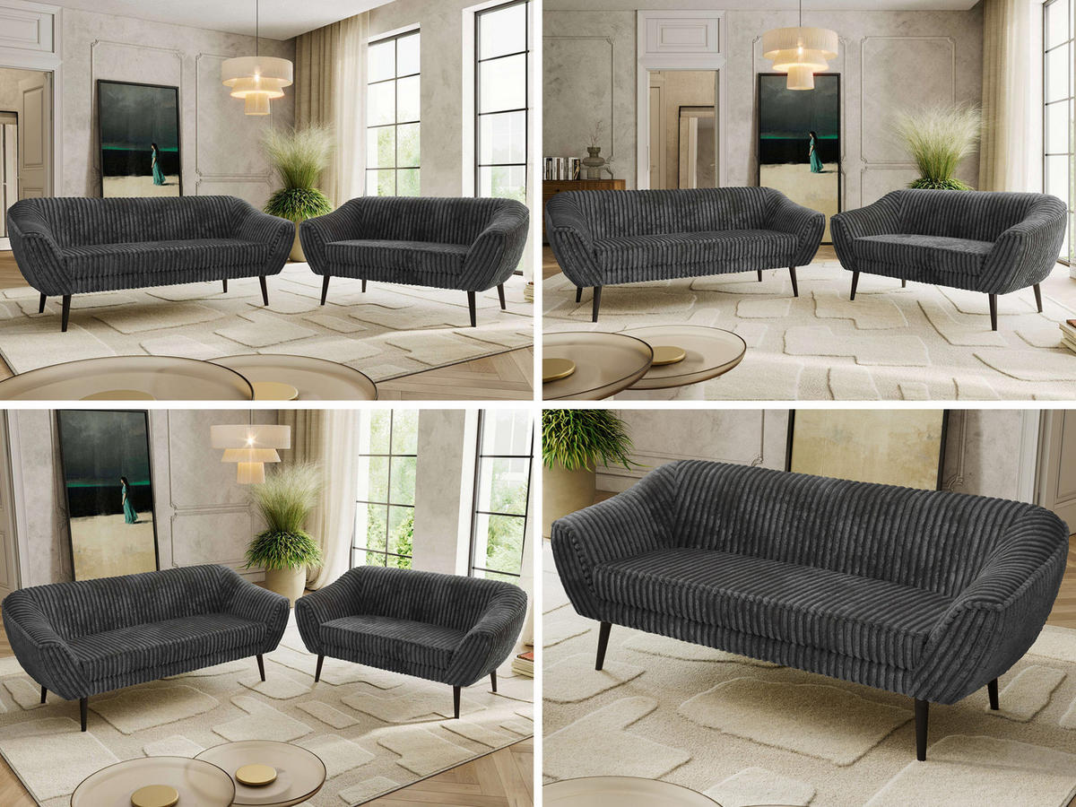 SEDACÍ SOUPRAVA 3+2 PIRS - Šedá Manšestr - Černé nohy - šedá/černá, kompozitní dřevo/textil (180/75/74cm) - MKS