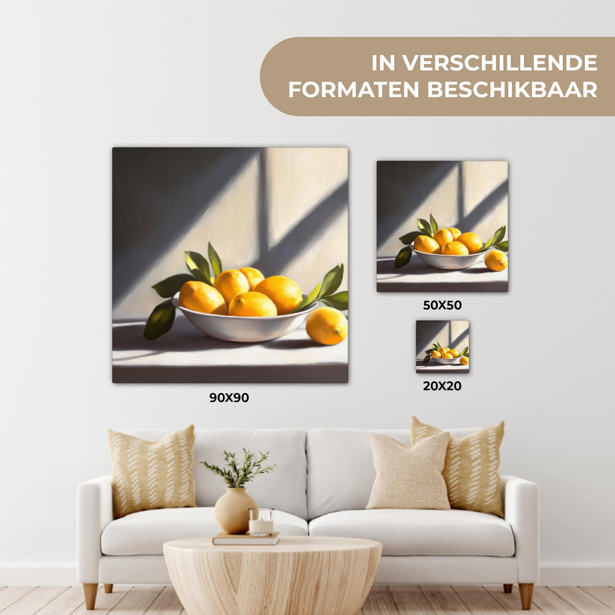 LEINWANDBILD Zitronen - Stilleben - Gelb Deko Wohnzimmer 20x20 cm - Gelb, Textil (20/20cm) - MuchoWow