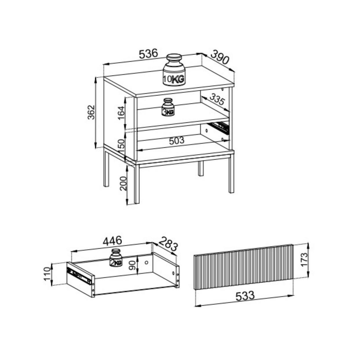 NACHTTISCH Sentino Kaschmir, mit Schublade und LED - Kaschmir, Holzwerkstoff/Metall (54/56/39cm) - Bettso