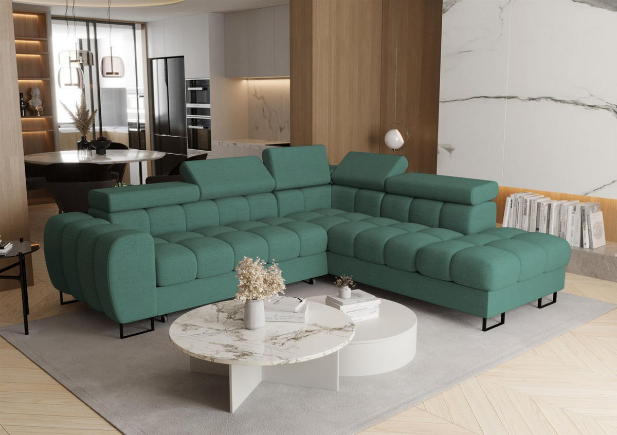 ECKSOFA Bastien Max Mit Schlaffunktion - Grün, Holzwerkstoff/Textil (260/225cm) - Fun Möbel