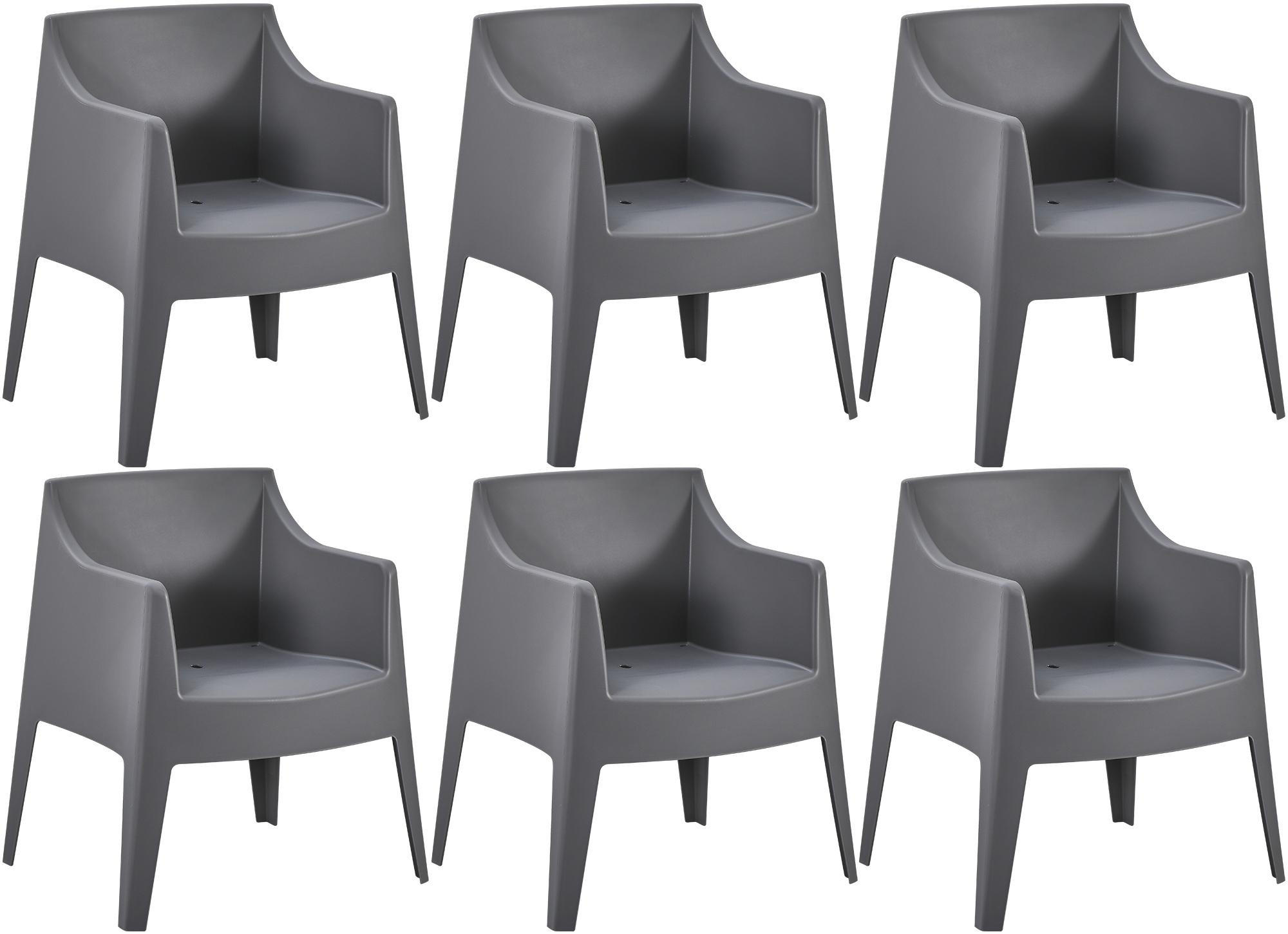 GARTENSTUHL Henri 6er Set 73x57x78cm Kunststoff Dunkelgrau Stapelstuhl - Dunkelgrau, Kunststoff (73/78/57cm) - DELUKE